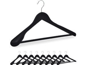 Lot de 10 cintres velours antidérapants pour costumes 23,5 x 45 x 7 cm en bois noir 13_0018226