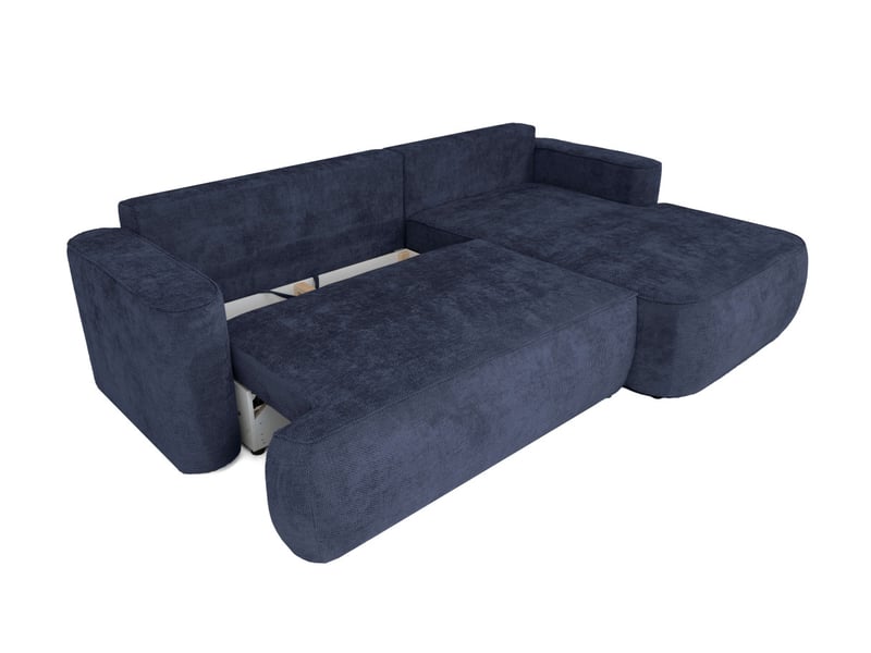  Canapé d'angle droit cassis avec coffre de rangement en tissu chenille - bleu foncé CASSIS - Conforama D