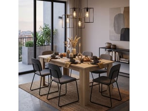 Table 160200cm aspect chêne clair rallonge finition granit gris - azya