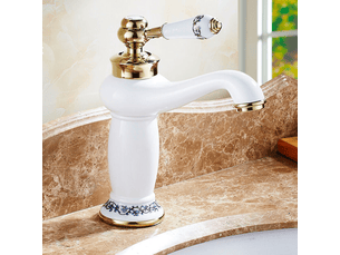 Robinet de salle de bain en céramique, laiton, porcelaine bleue et blanche, robinet chaudfroid (blanc)