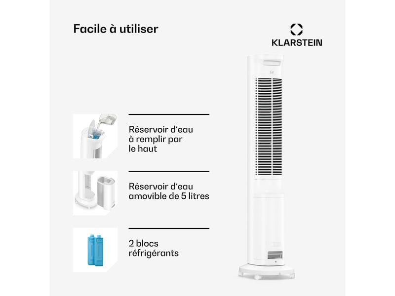 Klarstein polar rafraîchiseur d'air à eau connecté 300 m³h 5l 30 m² 3 modes 75w blanc  - Conforama E