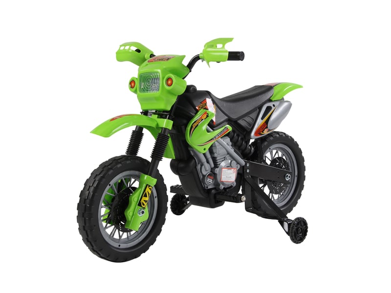 Moto électrique enfants, moto cross pour enfants avec batterie 6 v, phares, musiques et roues d'entraînement, 3 à 6 ans, charge 25kg, vert et noir - Conforama B