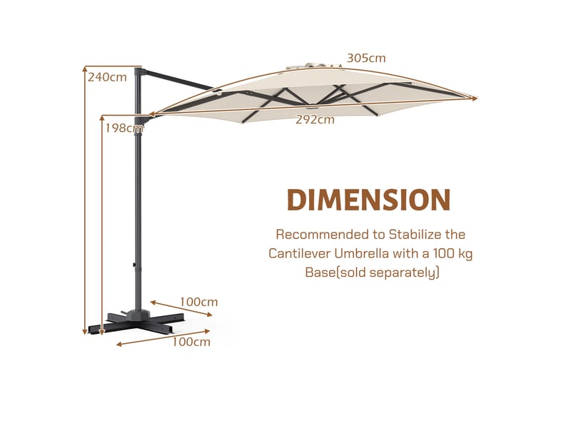  3m parasol de jardin extérieur, anti uv &amp; résistant au vent, parasol déporté hexagonal, rotatif 360°, parasols avec pied croix, pour cour, terrasse  - Conforama C