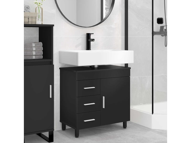  Unité de vanité de salle de bain, meuble de rangement noir 60x35x60 cm shl4174  - Conforama B
