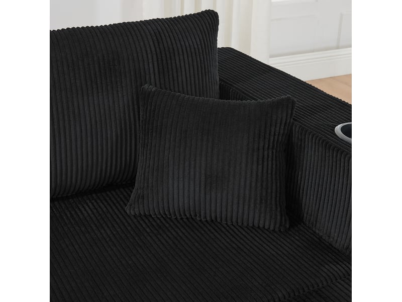  Canapé d'angle modulable 3 places 230x138x75 cm tissu côtelé noir  - Conforama D