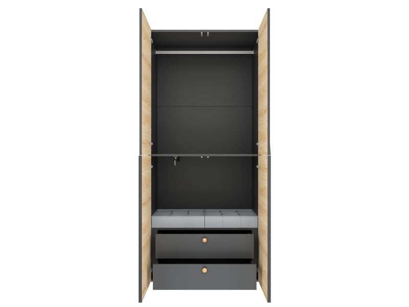  Armoire de chambre - armoire avec coffre de rangement, 90 x 50 x 200 cm, armoire à portes battantes, gris carbone, bois  - Conforama W