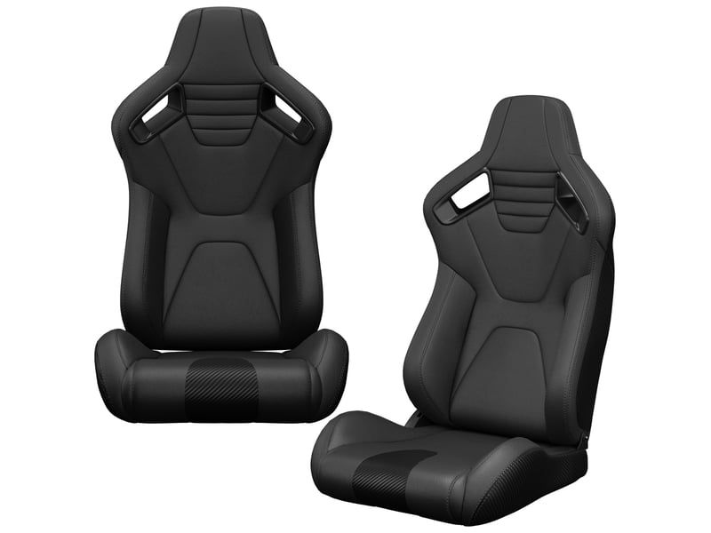 Lot de 2 sièges baquets racing noir pvc inclinables effet carbone avec glissières - Conforama A