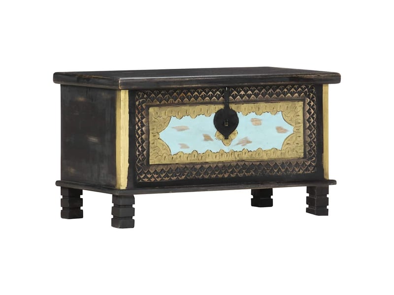  Coffre de rangement, boîte de rangement noir 80x40x45 cm bois de manguier massif  - Conforama B