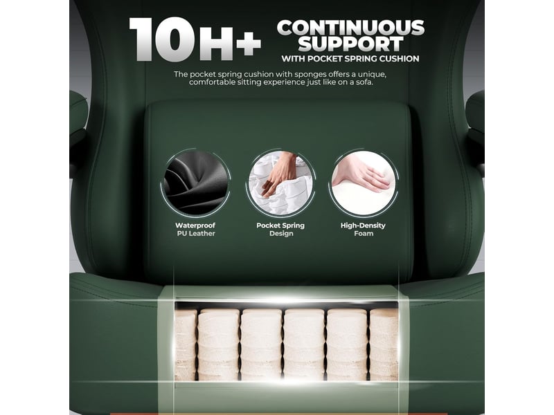  Gtplayer chaise de jeu inclinable à 160° avec repose-pieds 180kg - similicuir vert GT829-LTHGN - Conforama B