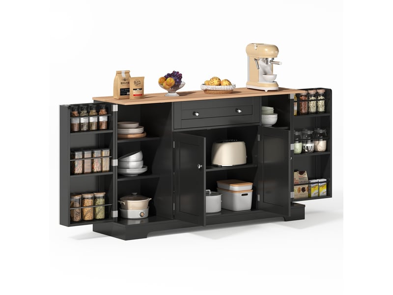 Buffet de cuisine multifonctionnel 138 cm – mdf noir, 4 portes et 1 tiroir - Conforama A