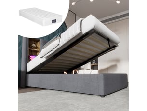 Lit coffre tcqpz 90 x 200 cm avec recharge sans fil usb et type c tête de lit avec rangements gris coton