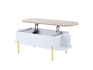 Table basse relevable avec plateau relevable, rangement caché et 7 niches, en mdf, blanc, 120×50×43 cm - uvrion