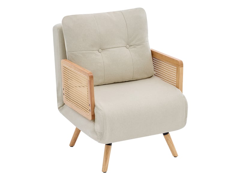  Fauteuil convertible 1 place avec dossier réglable en tissu aspect lin beige  - Conforama A