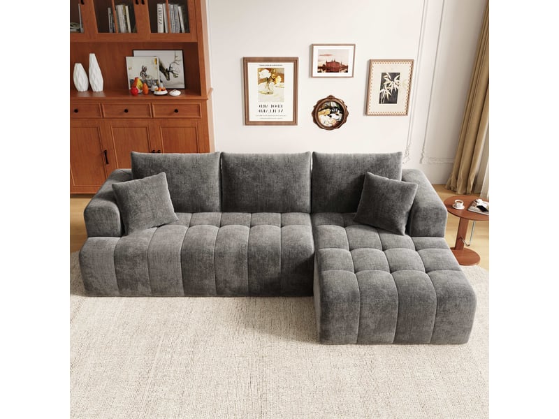  Canapé d'angle modulable 3 places 244,5 × 136 cm sans cadre, chenille grise IKSETERA TRADING LTD - Conforama R
