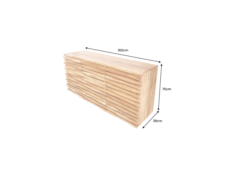 Buffet savana 160 cm en bois massif d'acacia verni – 2 portes, 3 tiroirs et façades sculptées - Conforama C