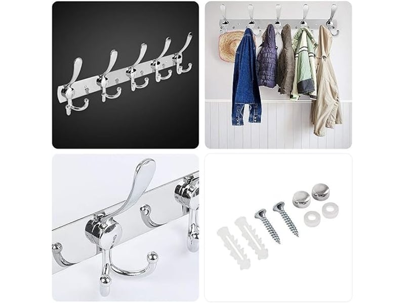 Porte manteau mural, patères manteaux en acier inoxydable, crochets pour manteaux serviettes peignoirs (argent, gris  - Conforama C