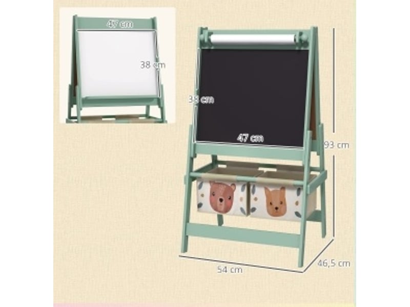 Chevalet enfant 3-en-1 54 x 46,5 x 93 cm – vert – tableau noir, whiteboard et rangements - Conforama C