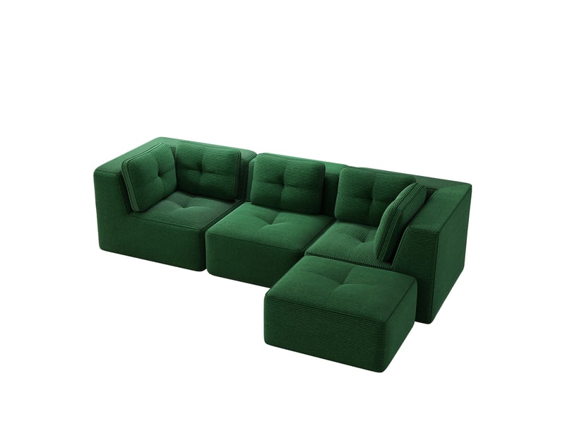  Canapé d'angle modulaire en velours côtelé avec assise profonde et modules combinables, vert  - Conforama A