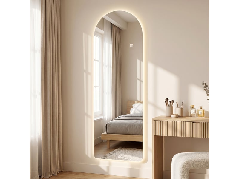  Grand miroir mural 120 x 40 cm avec éclairage led miroir arqué, intensité variable et 3 couleurs d'éclairage transparent  - Conforama B