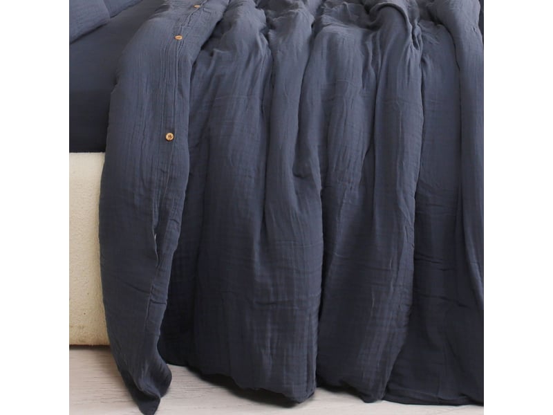  Parure housse de couette 260x240cm + 2 taies 100% gaze de coton lavée bleu pétrole - valma VALMA - Conforama D