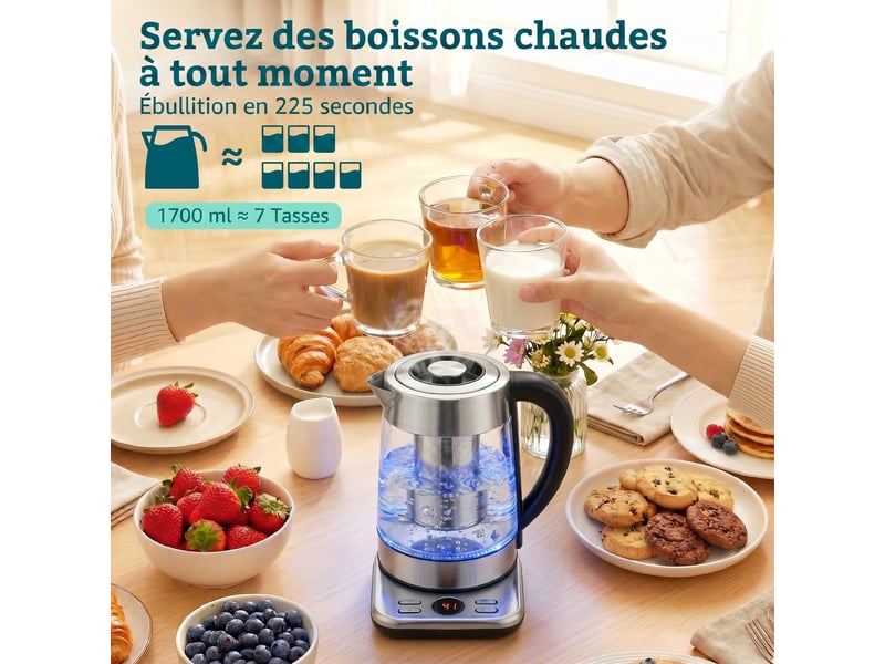  Bouilloire électrique, 1,7l, ébullition rapide 2200w avec thermostat strix, fonction maintien au chaud, infuseur à thé  - Conforama A