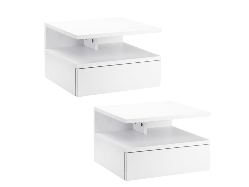  Lot de 2 tables de chevet murales - lot de 2 tables de nuit - tiroir coulissant, niche, plateau - panneaux particules blanc  - Conforama B