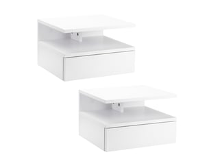 Lot de 2 tables de chevet murales - lot de 2 tables de nuit - tiroir coulissant, niche, plateau - panneaux particules blanc