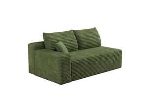 Canapé d'angle réversible 2 places modulable avec méridienne, sans montage, assise moelleuse en tissu vert