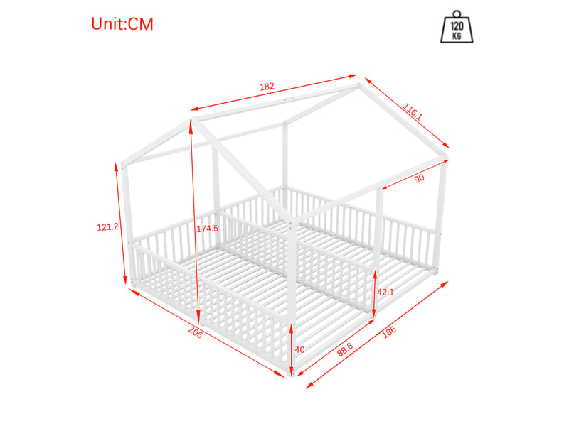  Lit superposé enfant 2 places 90×200 cm avec barrières et échelle  - sans matelas, métal - blanc  - Conforama D
