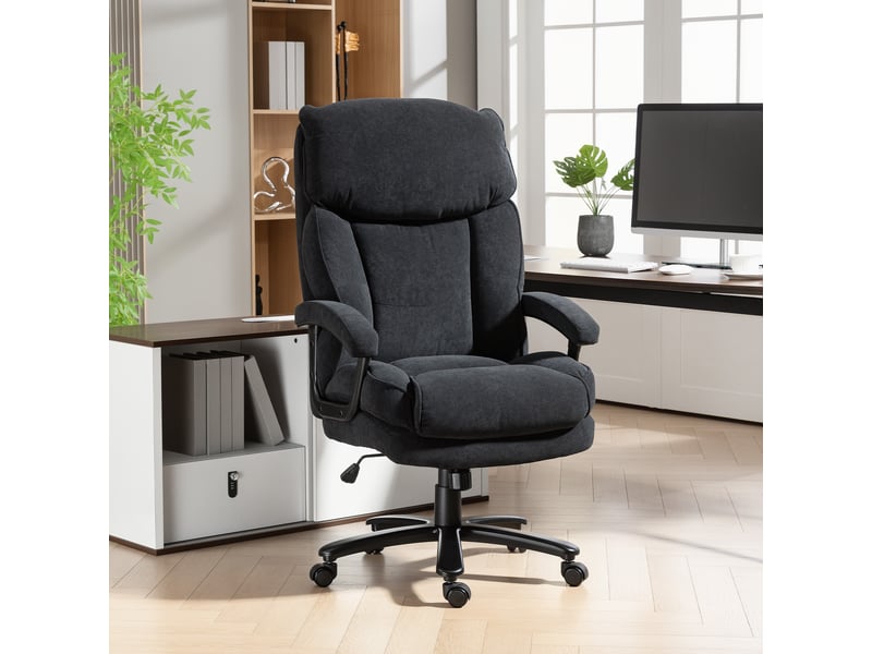 Fauteuil de direction ergonomique, supportant jusqu'à 200 kg, aspect velours, dossier haut, pour bureau et télétravail, noir. - Conforama B