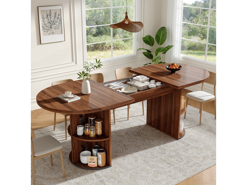  Table extensible avec rangement caché - pour cuisine et salle à manger - en mdf et métal - brun foncé  - Conforama B