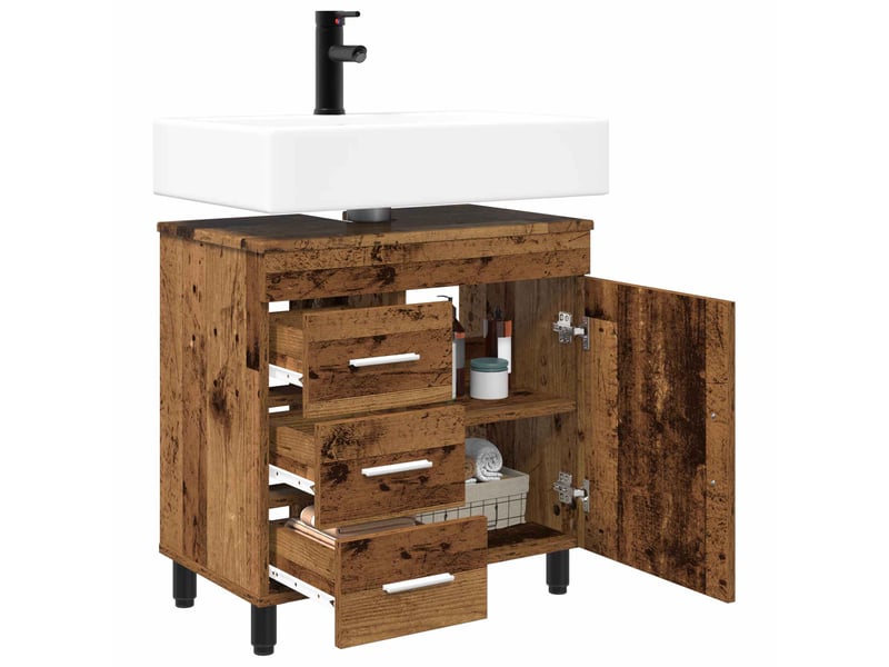  Unité de vanité de salle de bain, meuble de rangement bois ancien 60x35x60 cm shl453  - Conforama C