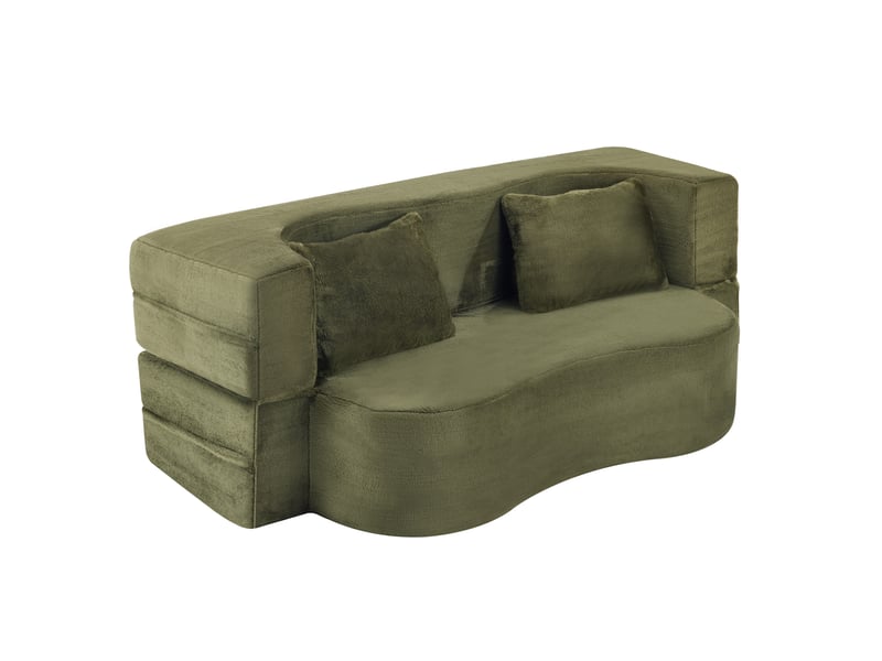  Canapé droit convertible 2 places vert olive en tissu, pliable avec 2 coussins, idéal pour salon ou chambre d'amis  - Conforama A