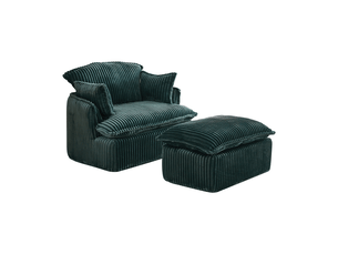 Fauteuil compresse vert avec repose-pieds intégré et rangement, canapé compact salon moderne coussin jetable inclus