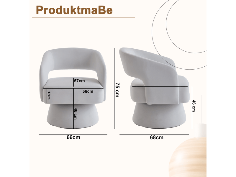  Fauteuil pivotant à dossier ouvert avec accoudoirs incurvés et assise rembourrée, en chenille beige  - Conforama D