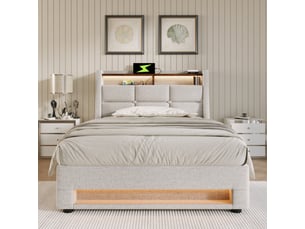 Lit coffre 90x200 cm OKWISH coloris beige