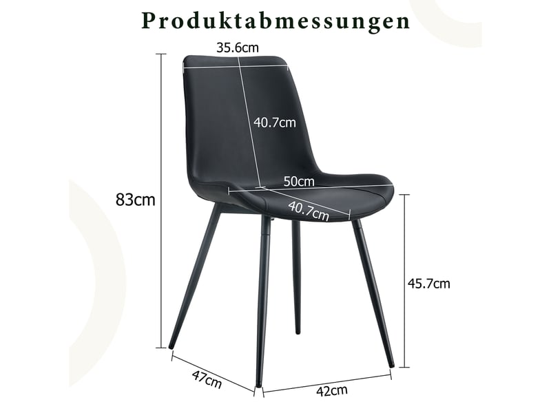  Lot de 4 chaises de salle à manger modernes en simili cuir noir, pieds métalliques  - Conforama C