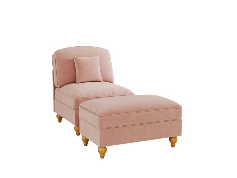  Fauteuil classique modenvie en chenille rose avec repose-pieds mobile, jupe à volants amovible et coussin  - Conforama A