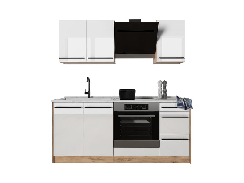 Vicco cuisine, blanc haute brillancechêne doré, 180cm sans plan de travail - Conforama E