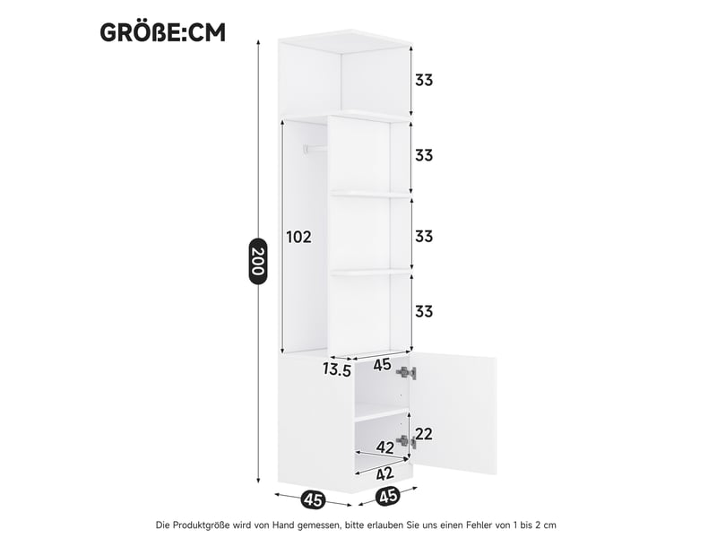 Armoire 6 portes blanche 270 x 45 x 200 cm avec 4 tringles et 4 tiroirs - Conforama C