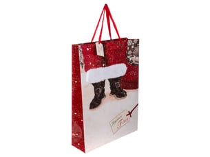 Sac cadeau imprimé grande taille père noël avec fourrure