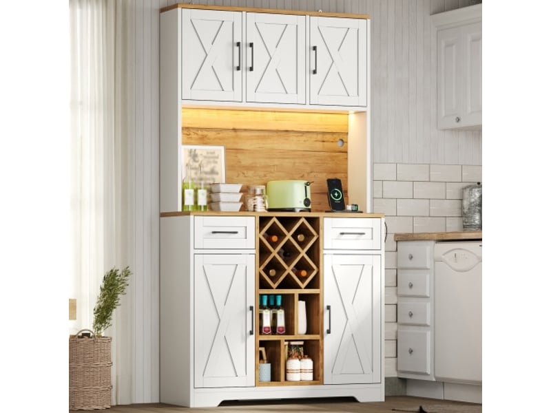 Buffet haut led cuisine avec cave à vin et vitrine – armoire de rangement 180×105×40 cm, meuble salon & salle à manger - Conforama D