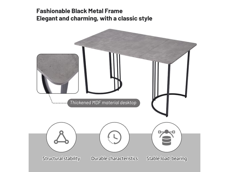  Table à manger rectangulaire 140 x 80 cm avec piètement en métal et plateau effet marbre gris pieds réglables pour salle à manger salon  - Conforama D