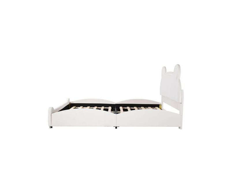  Lit rembourré 140x200 cm forme d'ours - lit double - velours doux blanc design mignon facile à monter  - Conforama C
