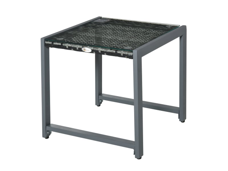  Table d’appoint en polyrotin et aluminium, verre trempé, moderne, résistante aux intempéries  - Conforama A