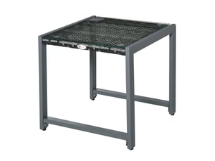 Table d’appoint en polyrotin et aluminium, verre trempé, moderne, résistante aux intempéries