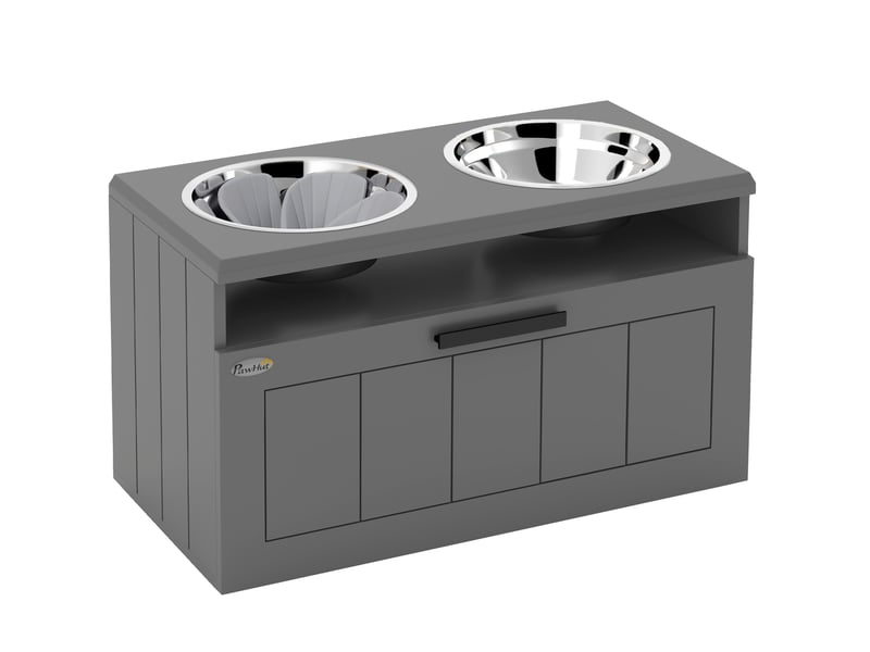  Station de repas surélevée avec 2 bols inox et rangement gris evryae  - Conforama A