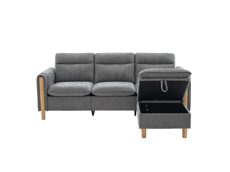  Canapé d'angle 3 places avec méridienne réversible 201 cm rangement intégré gris clair  - Conforama A