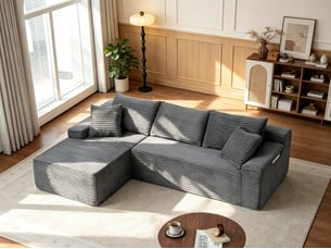Canapé d'angle compressé gauche fixe BGSRYAO 3 places Velours côtelé Gris