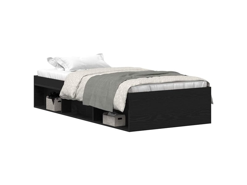  Lit simple- lit adulte -  cadre de lit sans matelas en chêne noir 100x200 cm bois d'ingénierie  - Conforama A